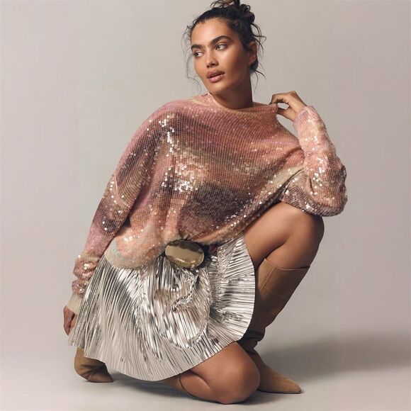 PILCRO ANTHROPOLOGIE Alani Cashmere Mock Neck Sequin Sweater - Picture 1 of 11